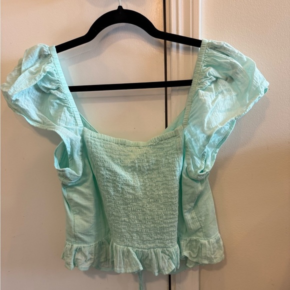 NWOT Abound Cinch Front Gauzy Top Blue Green Size Large - Picture 4 of 6
